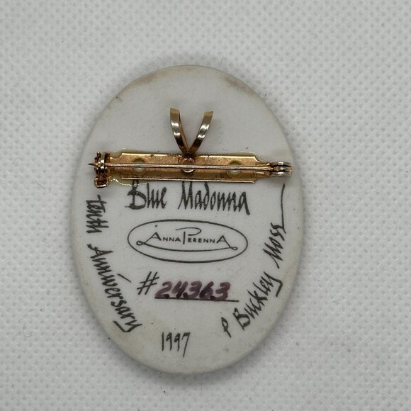 Anna Perenna Blue Madonna Porcelain Brooch Pendant 18th Anniversary 1997 - Picture 3 of 4
